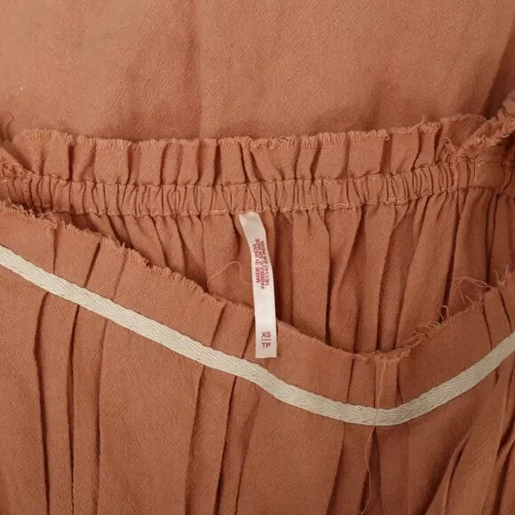 Free People Free Est Claudette Mini Dress Pleated Classic Cotton Brown XS 279512 - Picture 5 of 5